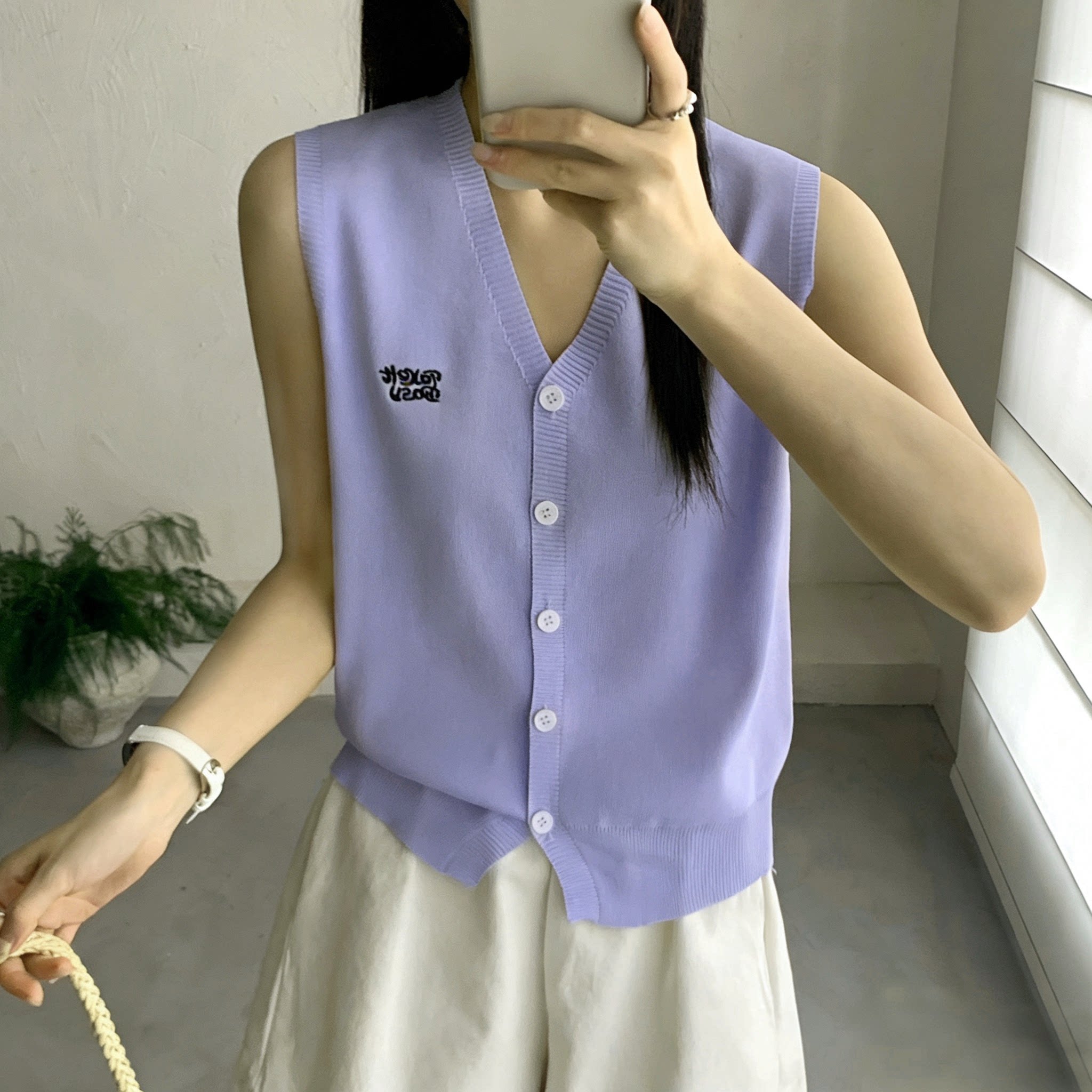 针织马甲v领单排扣外搭披肩无袖背心女春秋夏季百搭宽松上衣