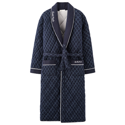 秋冬季男士睡袍浴袍加厚保暖睡衣纯棉夹棉中长款大码全棉男款浴衣