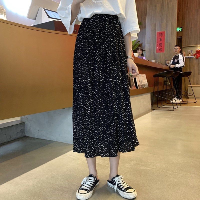春季2019新款褶皺波點半身裙高腰中長款A字裙女裝很仙的裙子學生在類目 女裝/女士精品, 半身裙中 - 來自Buy2taobao.com提供專業的淘寶代購服務