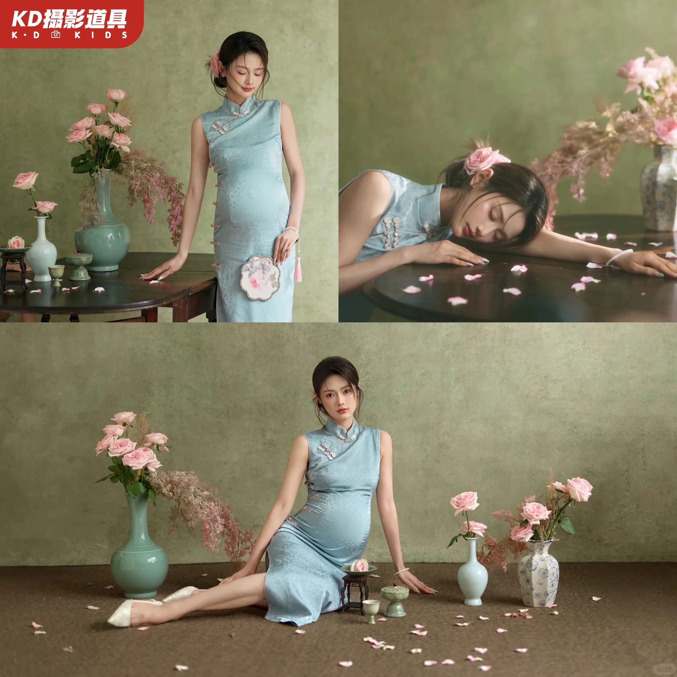 影楼新款孕妇服装新中式旗袍气质孕妈雅韵古风油画写真摄影艺术照