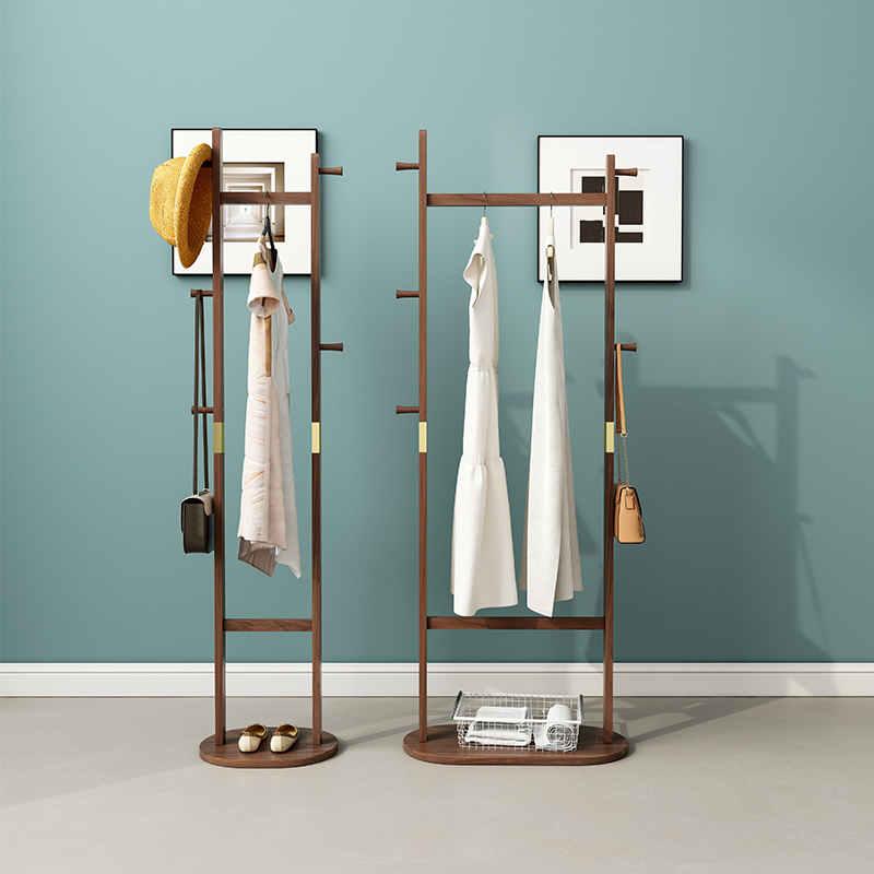 黑胡桃实木落地立式家用挂衣架子