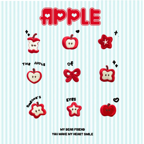 红苹果刺绣布贴装饰贴可爱蝴蝶结