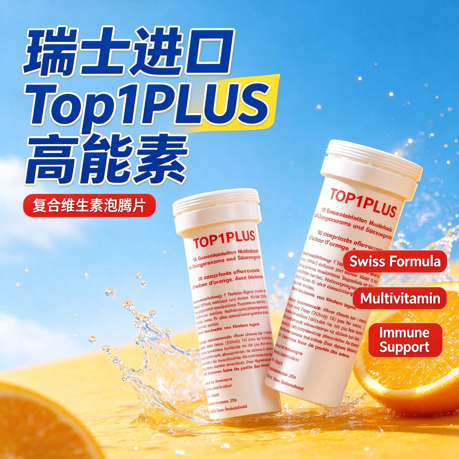 瑞士进口Top1PLUS高能素复合维生素泡腾片免疫力膳食补充剂型饮料