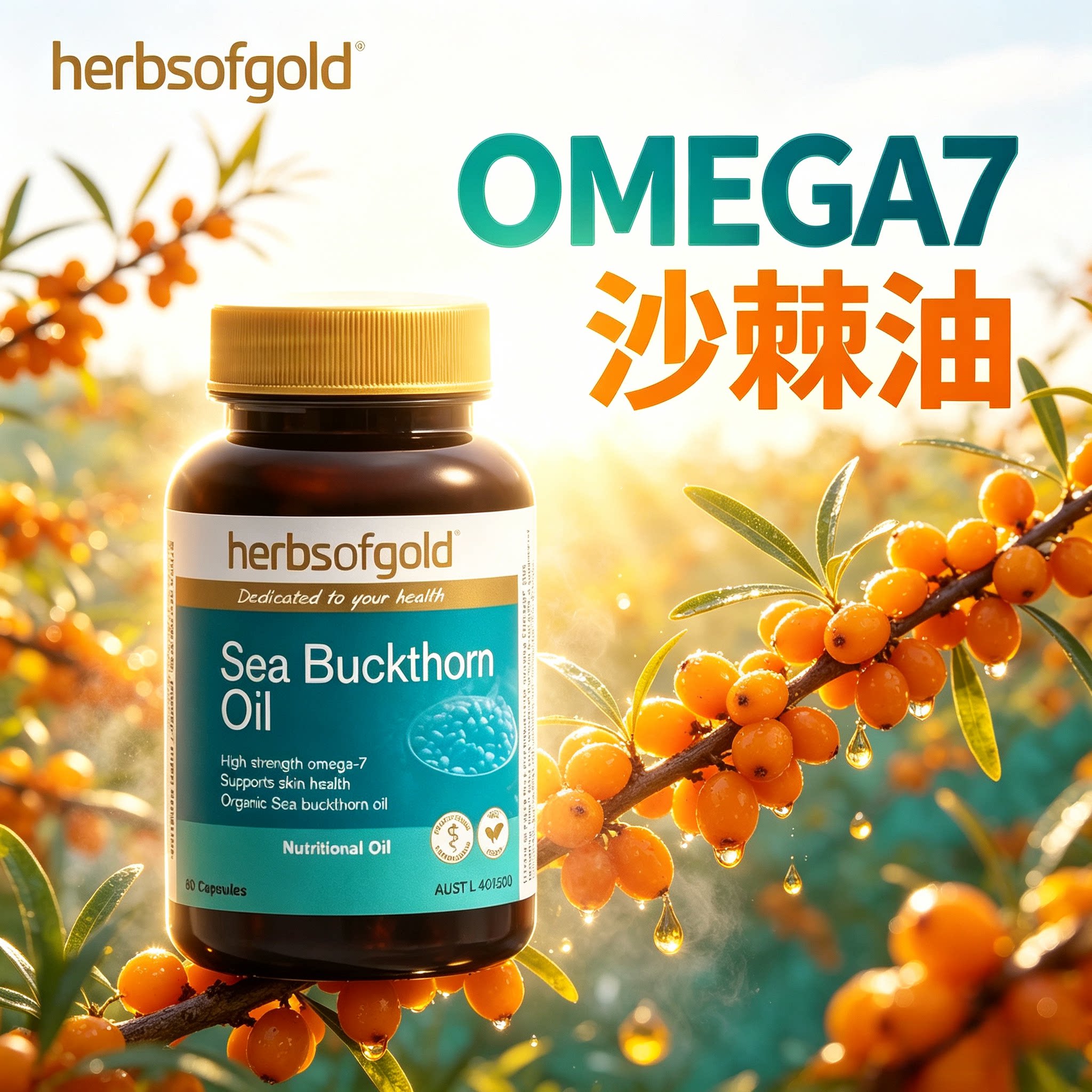 Omega7沙棘油软胶囊Sea Buckthorn Oil欧米伽7护肤进口沙棘提取物