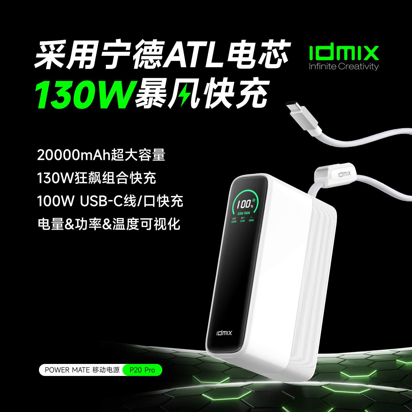 idmix130W自带线快充适用MacBook