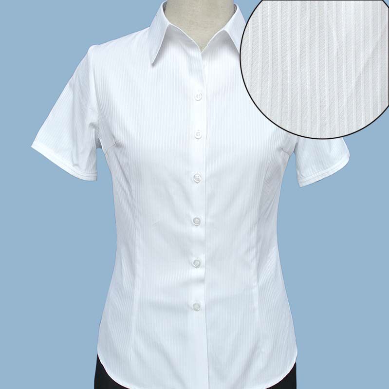 职业正装工作服衬衣女短袖修身蓝条纹白色ol银行夏季工装衬衫