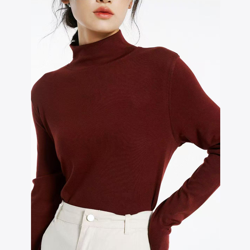 美娜舒丹秋冬新款长袖T恤羊毛螺纹半高领柔软舒适打底衫4466