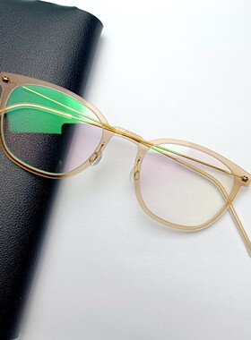 超轻4.2g林德6609适合高度数无螺丝眼镜框纯钛镜腿冰糖色颧骨高