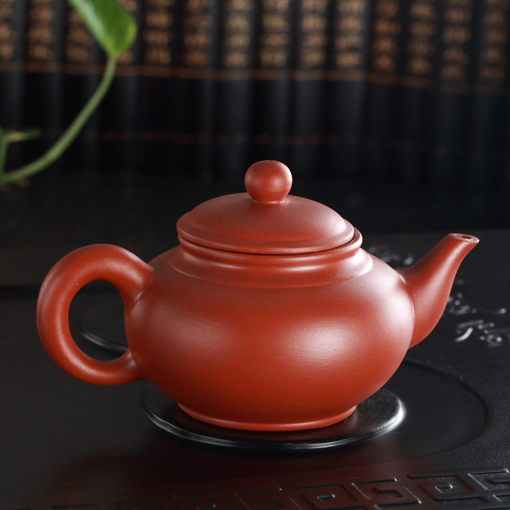 大容量宜兴紫砂茶壶手拉壶茶具个人专用原矿朱泥泡茶器水平壶家用