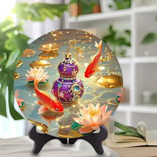 新中式年年有余装饰鱼圆盘摆件客厅玄关酒柜电视柜乔迁新居礼物