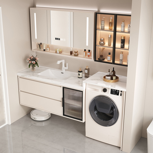 简约现代阳台洗衣机一体柜组合无缝盆浴室柜洗手盆柜卫生间洗漱台