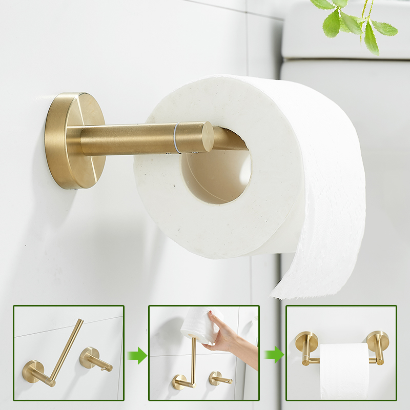 免打孔304不锈钢开口卷纸杆拉丝金色纸巾架活动厕纸架厨房抽纸架