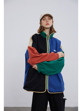 介夫 双面穿撞色设计色块拼接个性休闲宽松男女同款外套夹克春秋