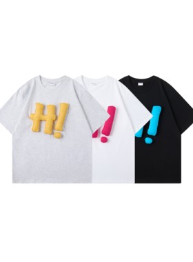 NO LOGO美式复古立体字母小众短袖T恤男女夏季宽松休闲百搭上衣潮