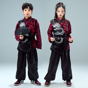 元旦中国风演出服儿童古典合唱武术表演服装汉服男童女孩古装街舞