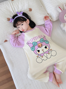 女童纯棉长袖防踢连身睡衣儿童女宝宝春秋季薄款防着凉睡袋家居服