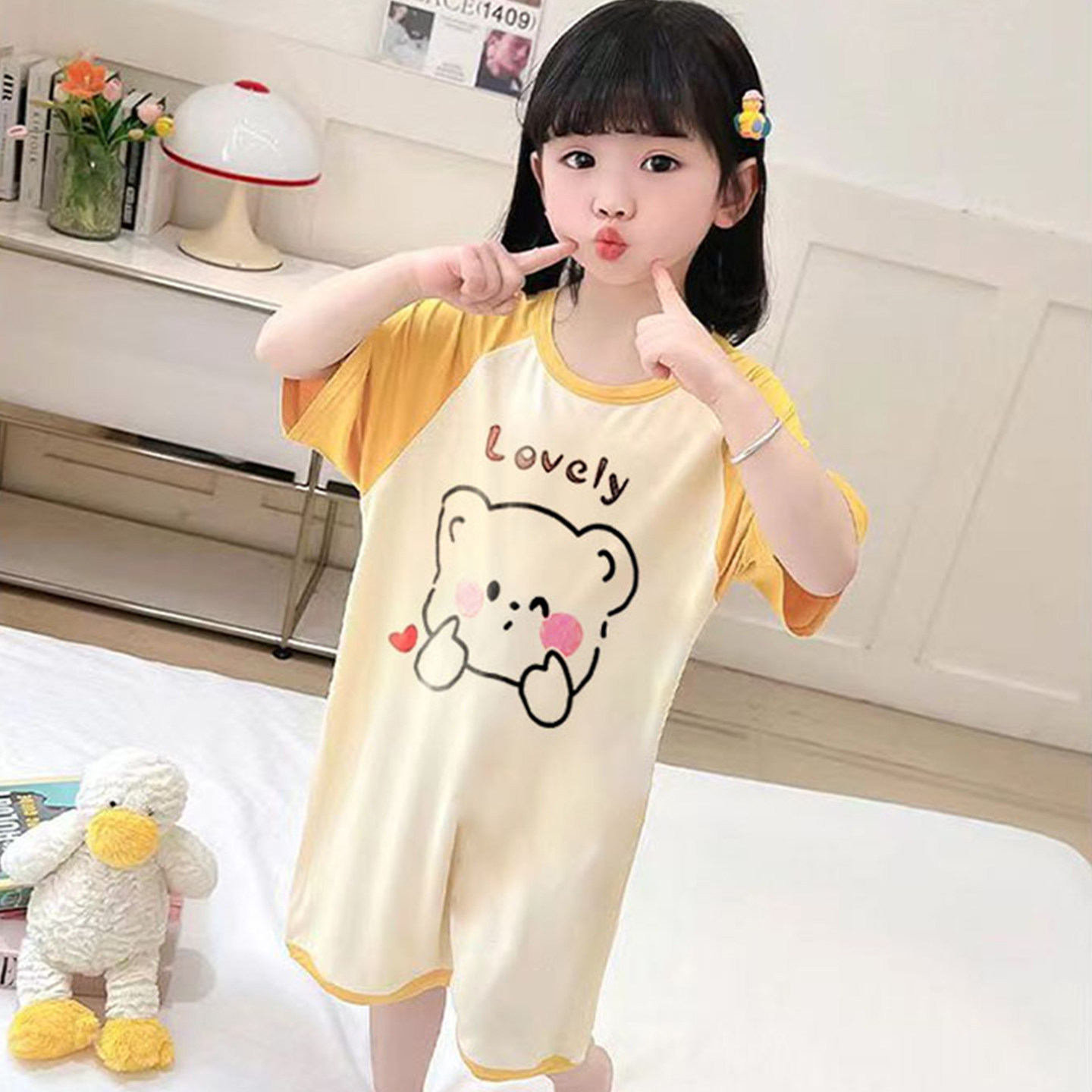 夏季新款儿童睡裙莫代尔女童宝宝空调睡衣家居服男孩防踢柔软透气