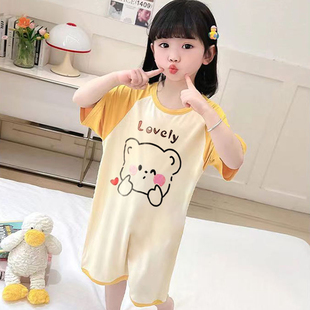 夏季新款儿童睡裙莫代尔女童宝宝空调睡衣家居服男孩防踢柔软透气