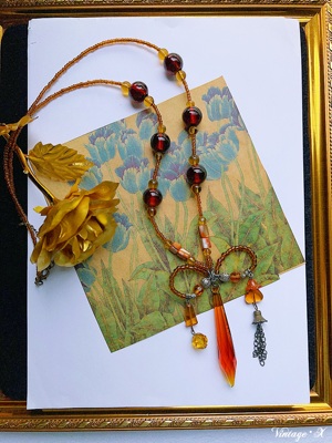 SJ昭和～手工编织蝴蝶结吊坠琉璃毛衣链◆vintage复古配饰H1152