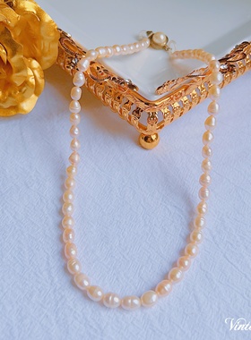 Vintage复古项链 天然珍珠锁骨链昭和风卡脖项链配饰K982