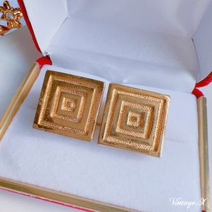 MONET打标耳夹 方块螺纹素金款vintage复古无耳洞配饰E1080