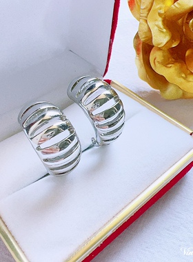 镂空素银C圈耳夹◆vintage复古简约日常款耳饰 E1136