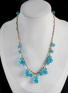 蒂芙尼蓝色清透感切面水晶链条款项链高级感百搭配饰H1207