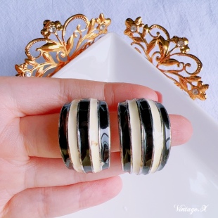 MONET打标耳夹黑白高级感重工夸张港风vintage复古无底洞配饰L878