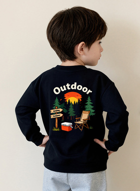 原创童装男童韩式黑色长袖 t 恤秋装纯棉宽松透气宝宝洋气上衣