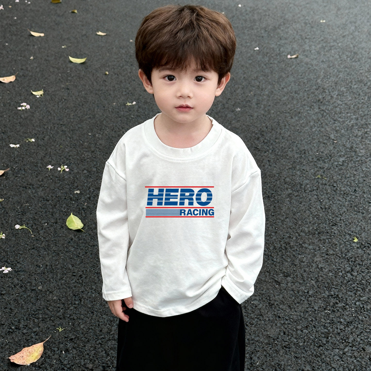 男童长袖t恤宽松纯棉白色幼童韩系ins风痞帅风春秋款潮上衣