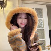 女装 实拍长袖 上衣针织衫 秋冬韩系小香风条纹宽松连帽保暖毛衣