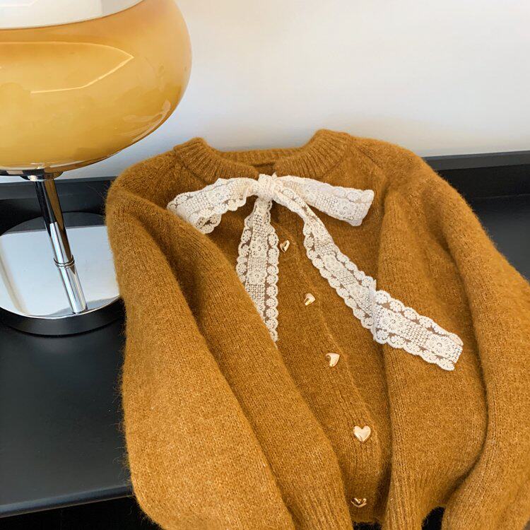 韩系慵懒风小众蝴蝶结毛衣女2025秋冬新款氛围感气质内搭针织上衣