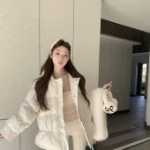 实拍实价 复古设计感米白色棉服冬季 小个子宽松加厚保暖棉衣棉袄