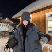 小个子美式 实拍实价 派克棉服女工装 复古灰色加厚宽松情侣外套冬