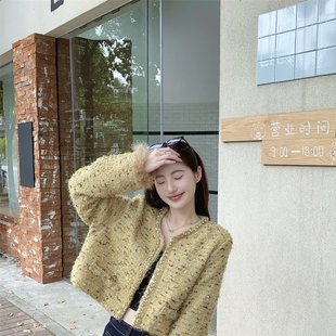 实拍实价 黄色千金风外套短款秋天法式名媛气质高级感小香风上衣