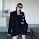 实拍实价 小众绣花设计西服上衣 新款 蝴蝶刺绣黑色西装 外套女秋季