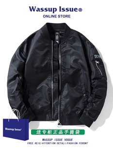 棒球服秋冬休闲宽松上衣男款 WASSUP ISSUE飞行员夹克外套男潮美式