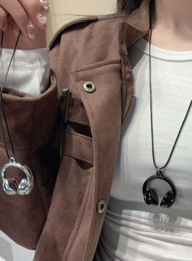 时尚迷你耳机吊坠项链新款挂脖毛衣链小众高级感设计秋冬百搭配饰