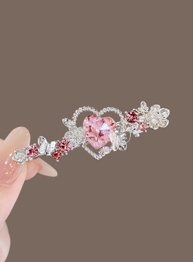 甜酷风蝴蝶爱心发夹女轻奢高级感水钻流苏侧边夹小众设计百搭发饰