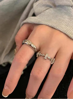 冷淡风银色十字架开口戒指女轻奢小众设计ins高级感个性情侣对戒