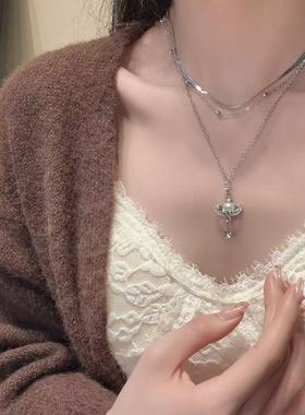 工厂直销 土星珍珠项链女新款多层叠戴锁骨链轻奢高级感个性配饰