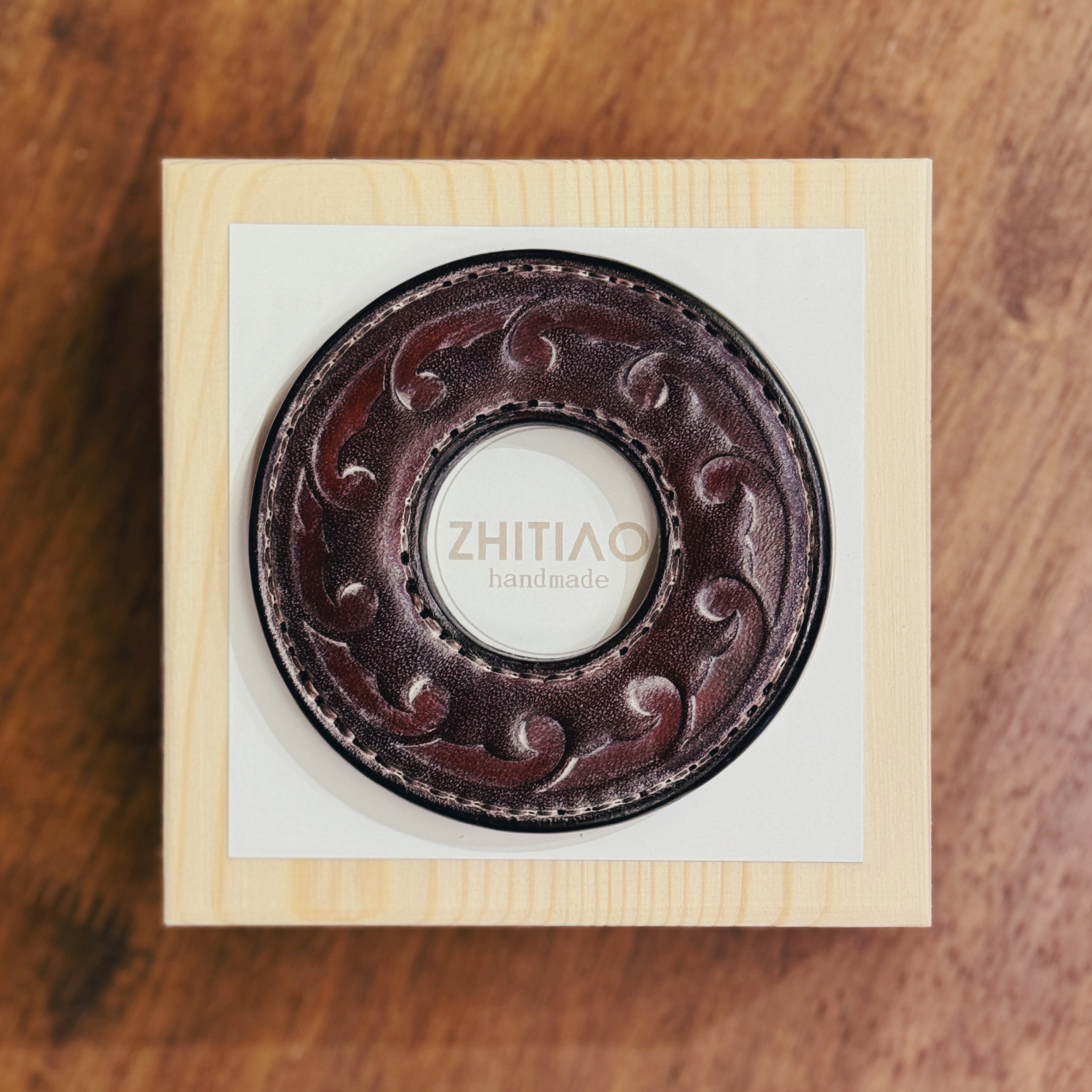 纸条手作 手工牛皮竹刀锷 竹剑刀锷 剑道刀镡TSUBA 生生流转 雾蜡