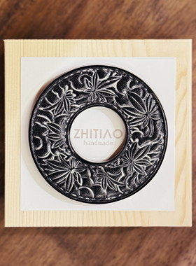 纸条手作 手工牛皮竹刀锷 竹剑刀锷 剑道刀镡TSUBA 枫林云海 雾蜡