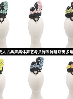 新款古典舞蹈头饰汉服古风发髻装饰一体发包舞台表演头花独舞艺考