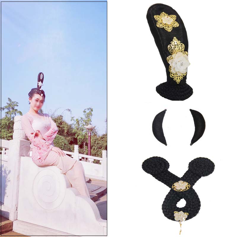 新款舞台演出古典发髻古装假发女汉服头饰丽人行成人儿童飞天假发