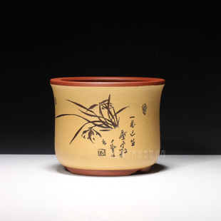 宜兴紫砂花盆陶瓷手工原矿底槽清粉浆盆景盆兰花盆古典 许彩英制