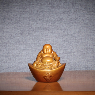 宜兴紫砂茶宠元宝佛招财进宝描金家居摆件茶玩茶桌茶台装饰配件