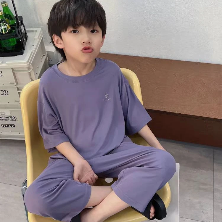 儿童夏季莫代尔家居服中大童九分裤睡衣宝宝休闲韩版短袖两件套