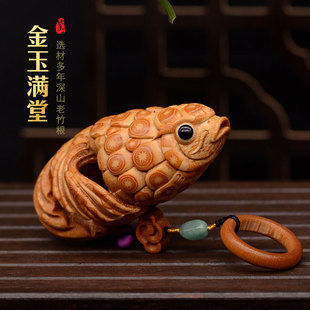 竹根雕金鱼手把件 老料满钉 竹雕金玉满堂小摆件 张念超手工雕刻
