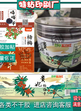 定制杨梅干不干胶标签话梅半边梅贴纸蜜饯山楂干红薯干商标设计